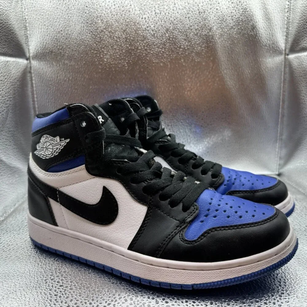 Size 7 - Nike Air Jordan 1 Retro High OG White Black‎ Blue Mens Athletic Sneaker